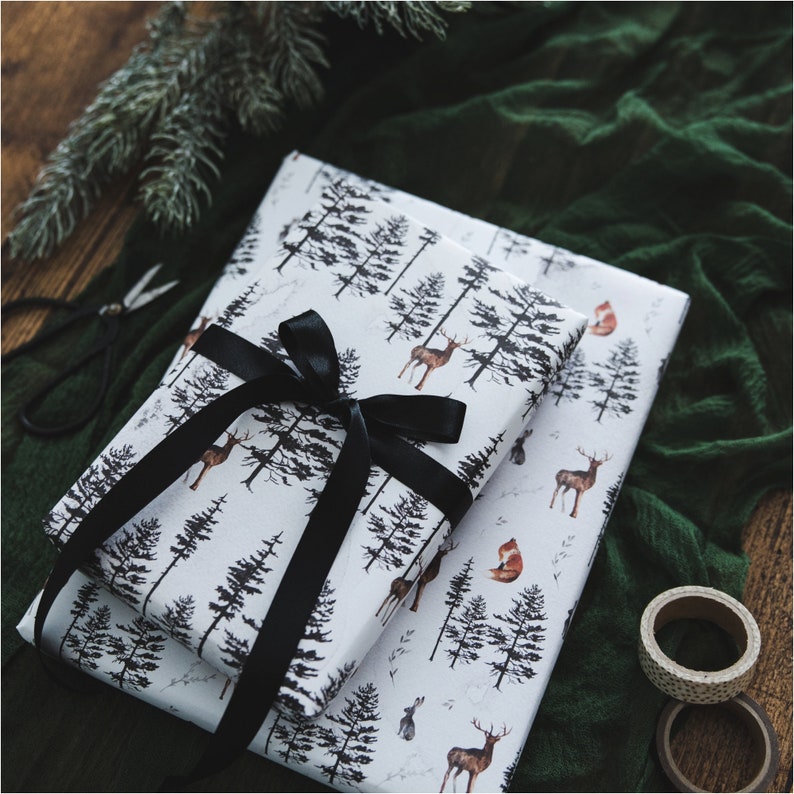 Woodland Christmas Wrapping Paper Set Christmas Gift Wrap Etsy