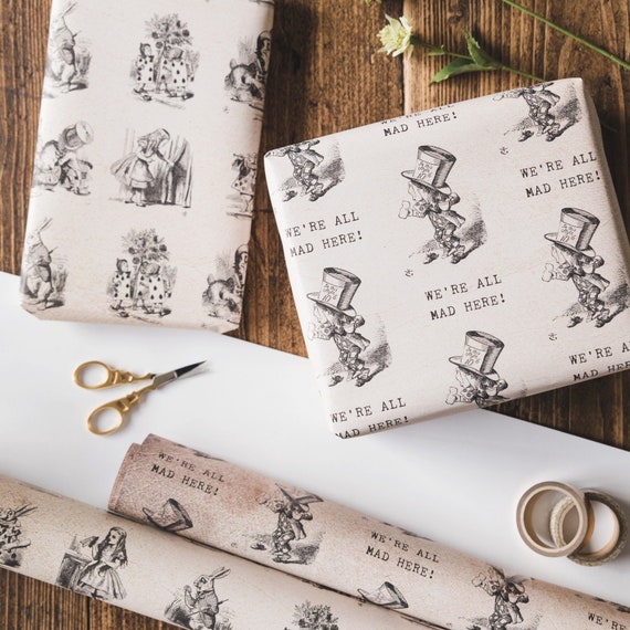 Alice in Wonderland Wrapping Paper Set Mad Hatter Gift Wrap