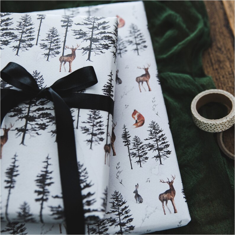 Woodland Christmas Wrapping Paper Set Christmas Gift Wrap Etsy