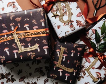 Autumnal Woodland Mushroom Christmas Wrapping Paper Set