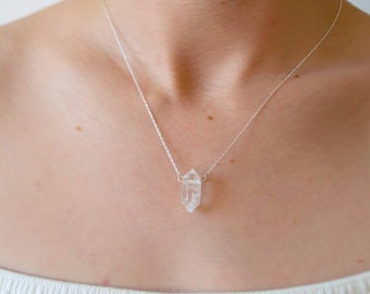 Clear Quartz Double Terminated Crystal Necklace on Sterling Silver Chain Handmade Jewellery Gift