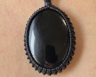 Black Obsidian Necklace – Wrapped Pendant – Adjustable – Gift for Her – Witchy Vibes