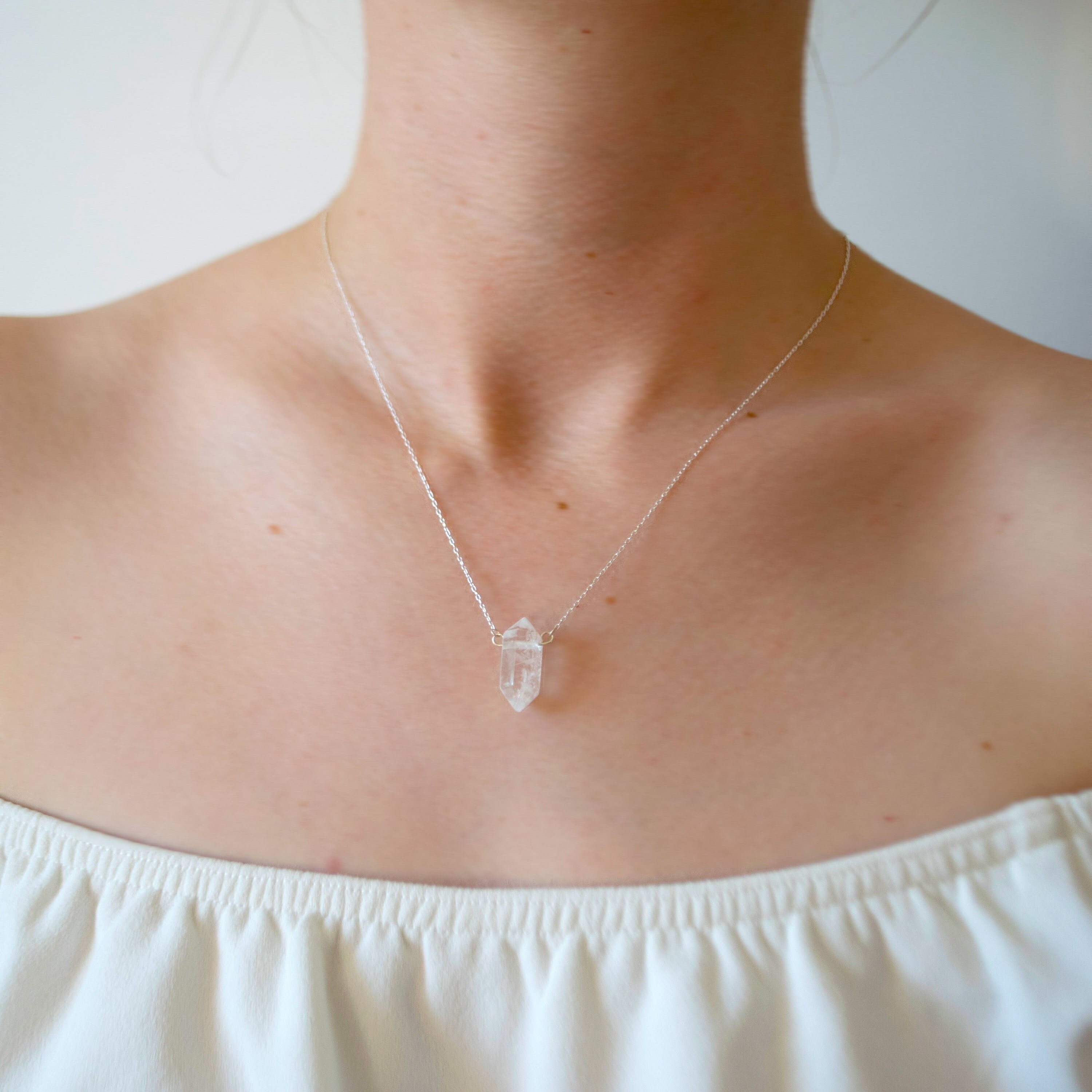 Clear Quartz Double Terminated Crystal Necklace on Sterling Silver Chain Handmade Jewellery Gift