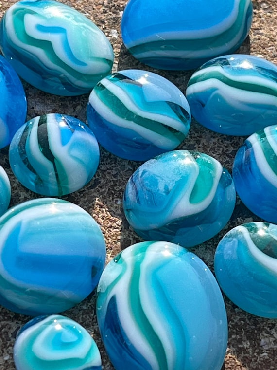 Mermaids’ Dream Glass Pebble Cabouchons for jewellery making, blue and aqua puddles, Coe 96, sea glass alternative, findings, silver clay