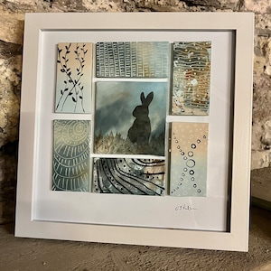 Glass Bunny Rabbit Hand Painted Enamel Picture - Rabbitt gifts, art, animal lover, 50th, 60th, 40th, natural colours, special birthday, girl
