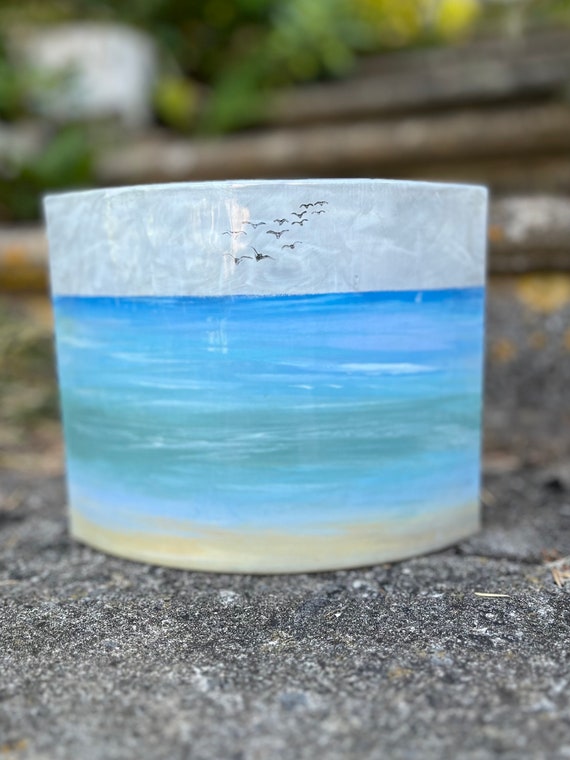 Glass Seascape Free Standing Curve - Hand Painted Beach Scene Unique Gift