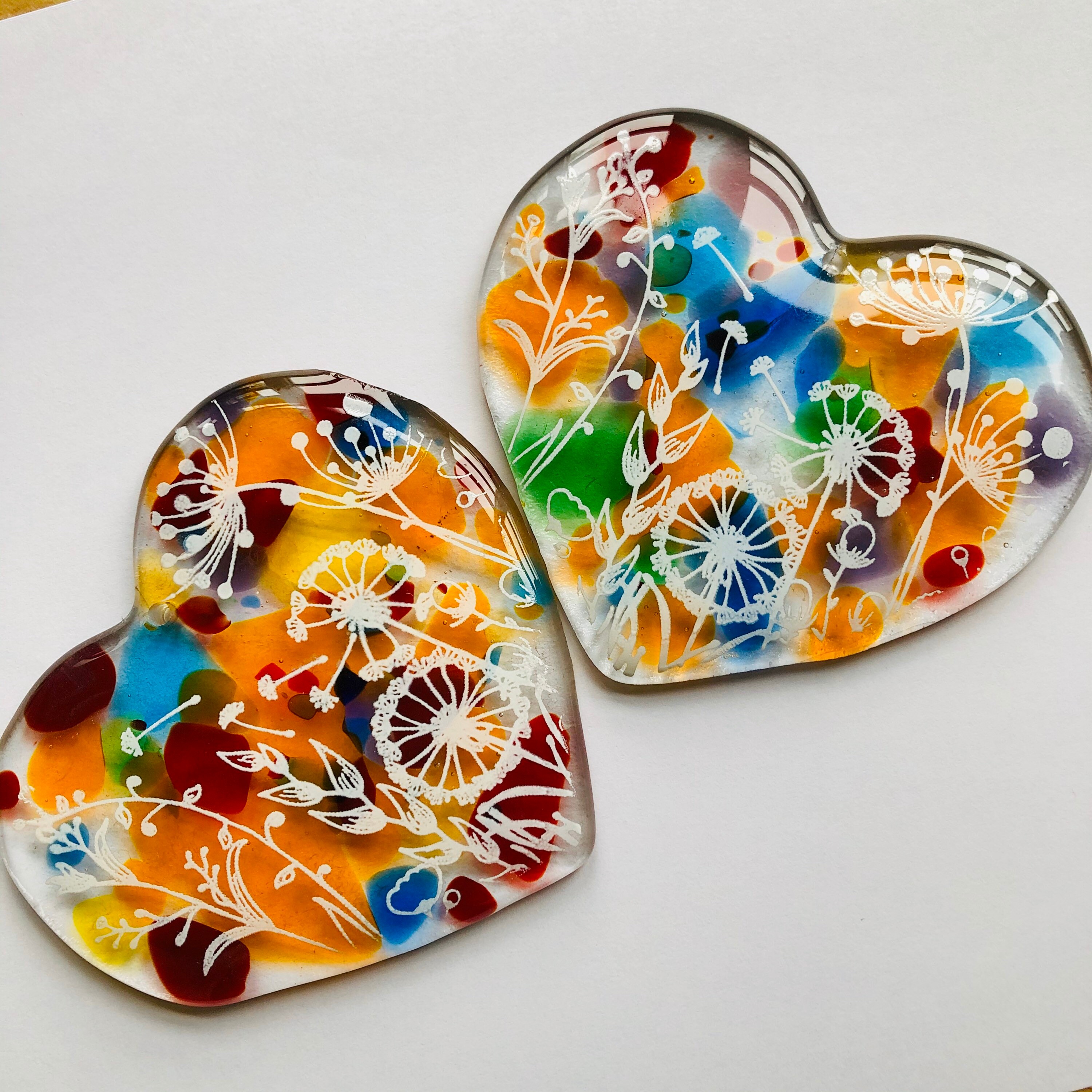 Rainbow Heart Suncatcher with Flower Print Handmade, gift, birthday