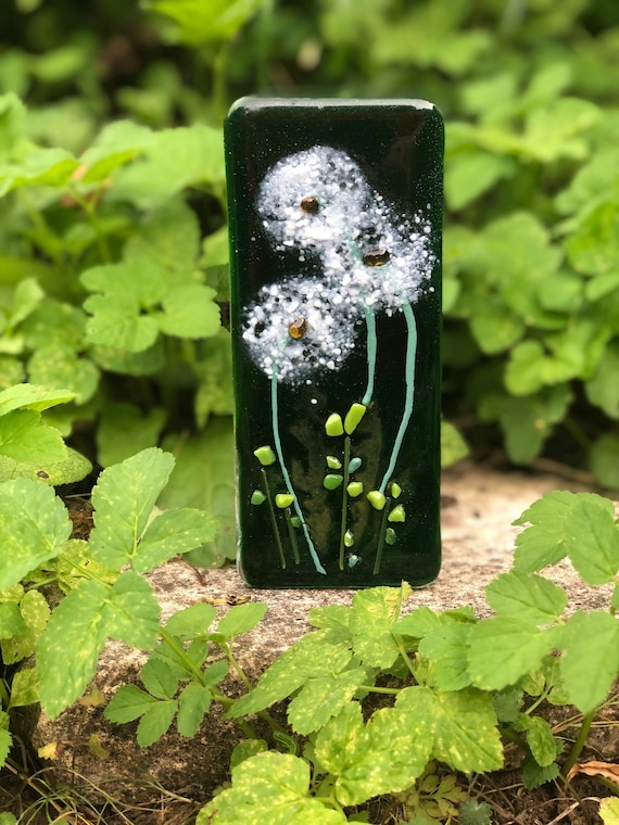 Green Glass Dandelion Tea Light Holder - emerald, wedding anniversary, retirement, 50th, 60th, 70th, 80th, candle holder, dock, nature