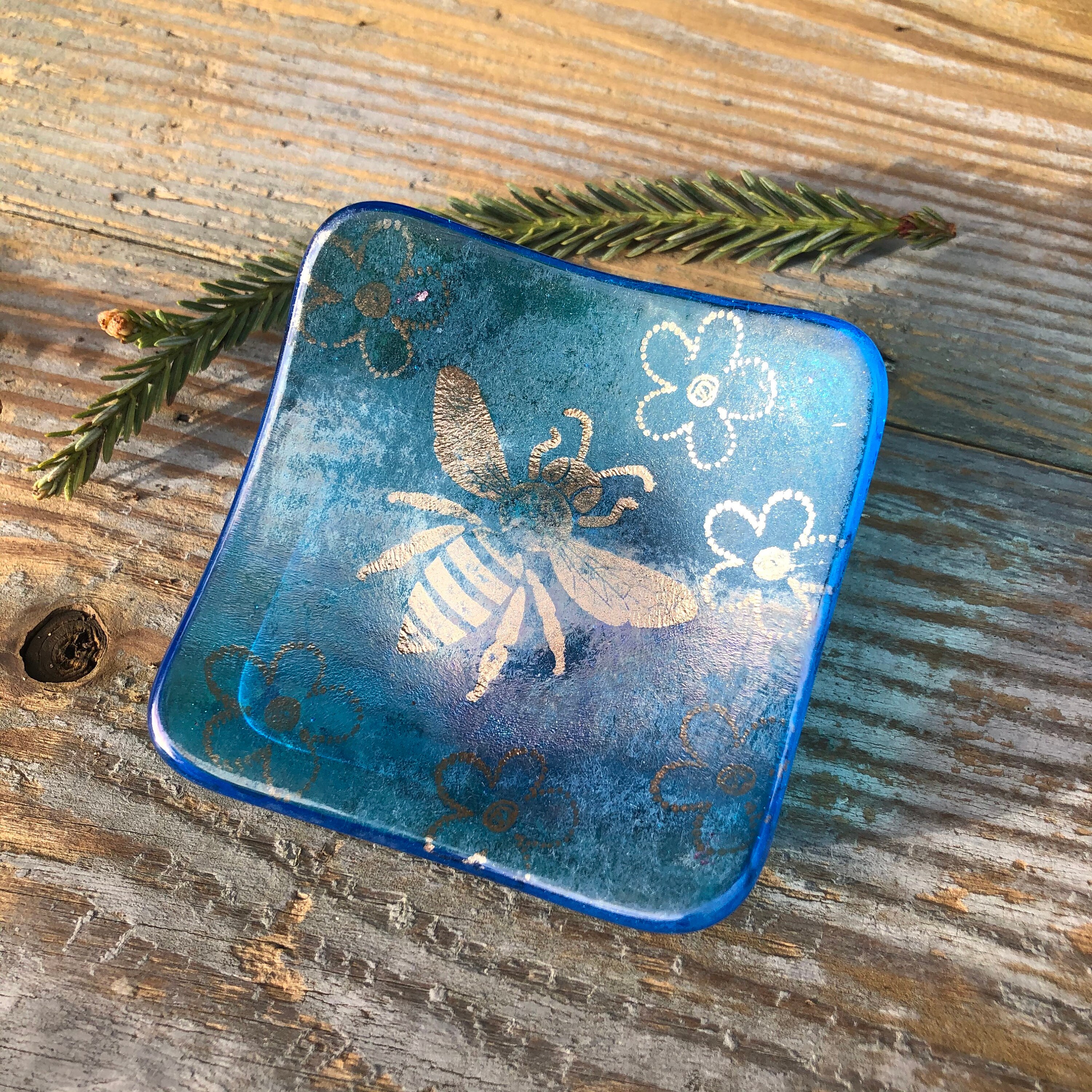 Sparkly Turquoise Copper Bee Trinket Dish Birthday, Gift