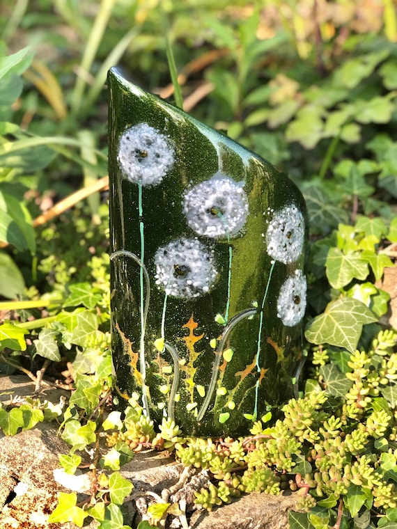 SALE! Sparkly Green Glass Dandelion Panel - anniversary, leaving present, 50th, 60th, 70th, 80th, wedding gift, dandelion picture,retirement