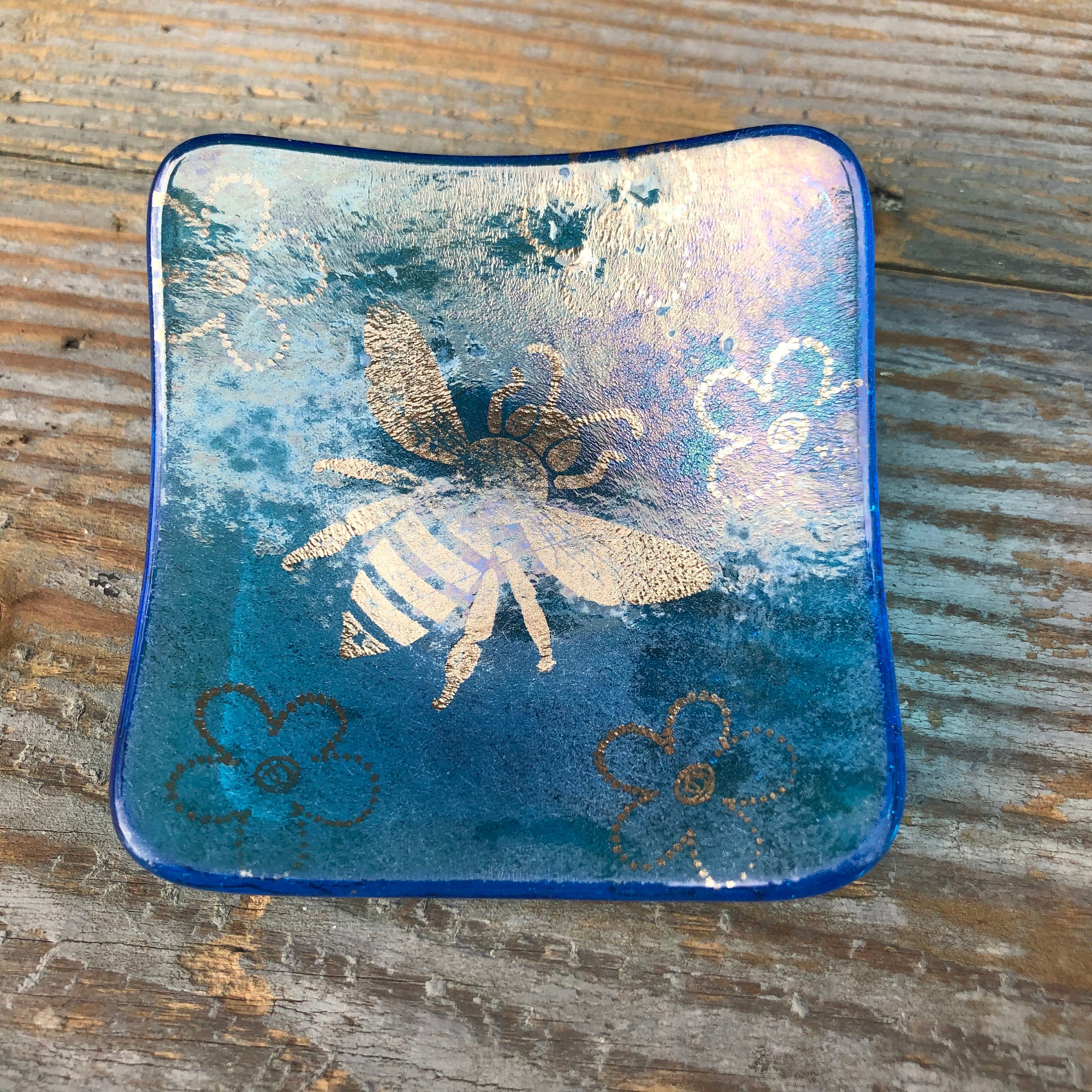 Sparkly Turquoise Copper Bee Trinket Dish Birthday, Gift