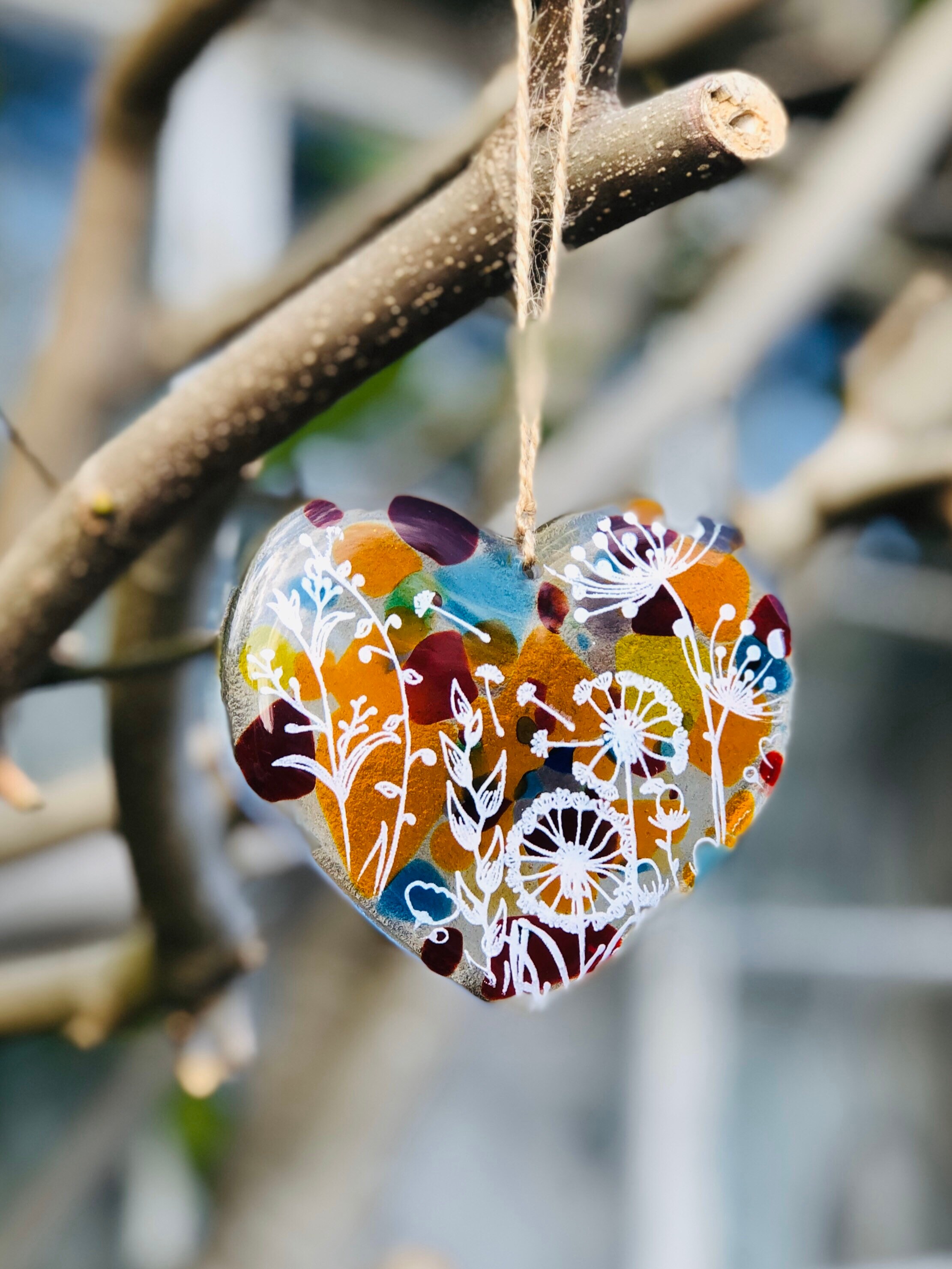 Rainbow Heart Suncatcher with Flower Print Handmade, gift, birthday