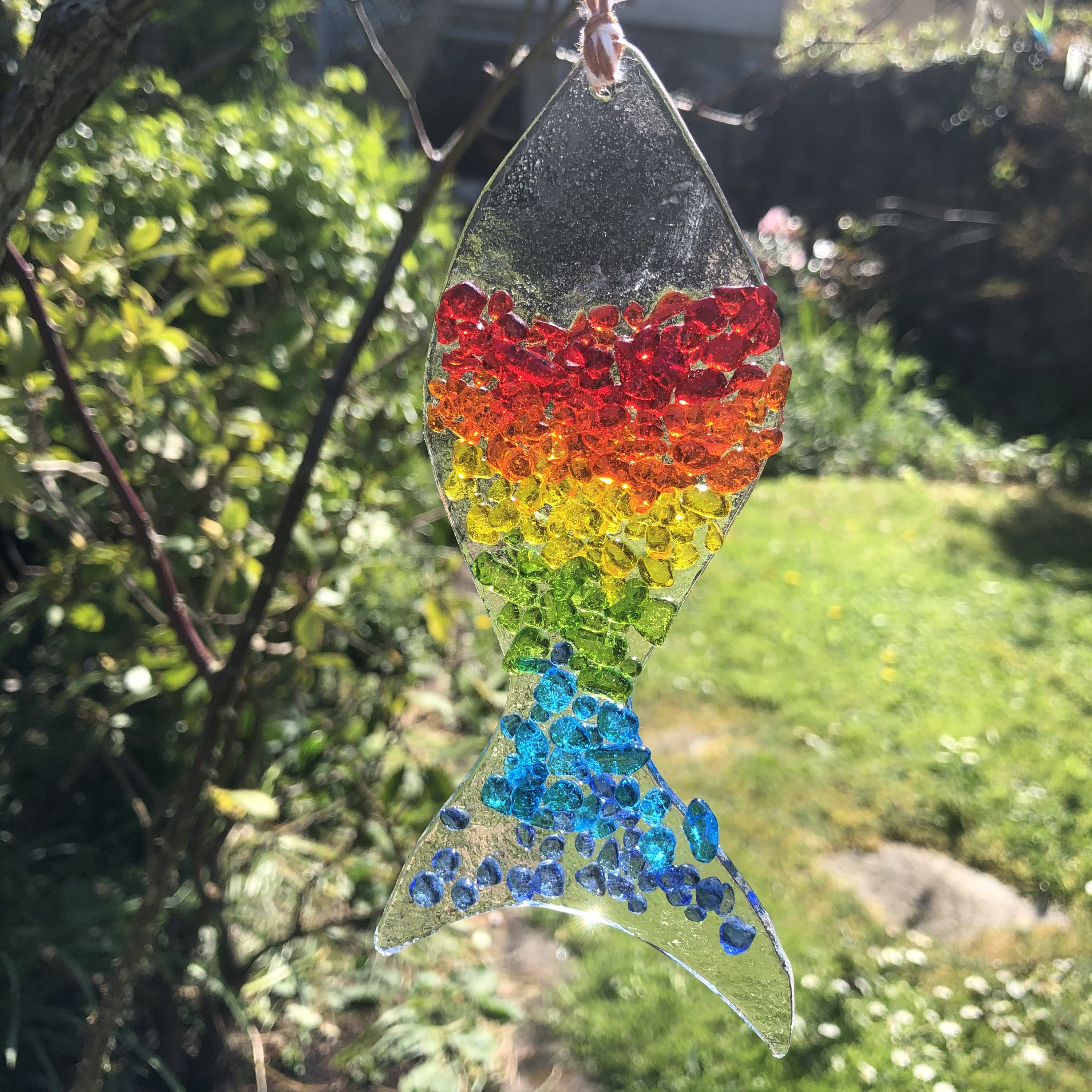 Glass Rainbow Fish Suncatcher Handmade, gift, birthday, window, cute