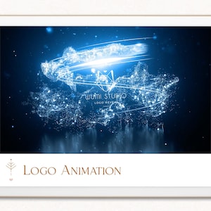 Peut inclure: Une tablette affiche une animation de logo avec un design bleu et blanc. Le texte "WUMI STUDIO" et "LOGO REVEAL" sont visibles. Les mots "Logo Animation" sont affichés en bas de l'écran.