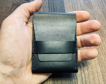 Minimalistische portemonnee, portemonnee van leer en hout, kaarthouder, compacte portemonnee
