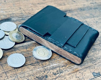 Mini wallet WOODEN, Minimalist wallet, Card holder, Wood and leather, Leather mini wallet