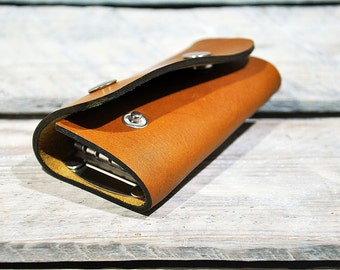 Leather key holder, leather key case, natural leather, handmade, keychain