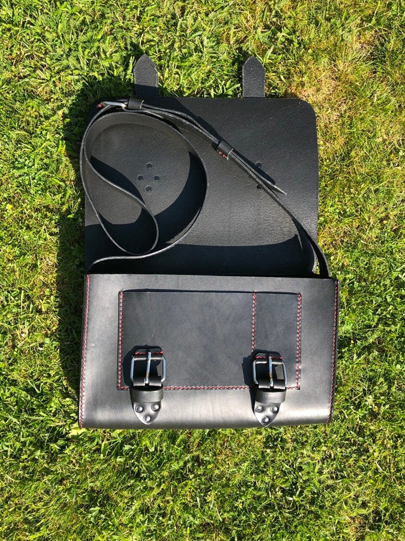 Lederen tas, Messenger Bag, laptoptas, zwarte lederen tas, handgemaakte tas, man Bag afbeelding 5