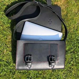 Lederen tas, Messenger Bag, laptoptas, zwarte lederen tas, handgemaakte tas, man Bag afbeelding 2