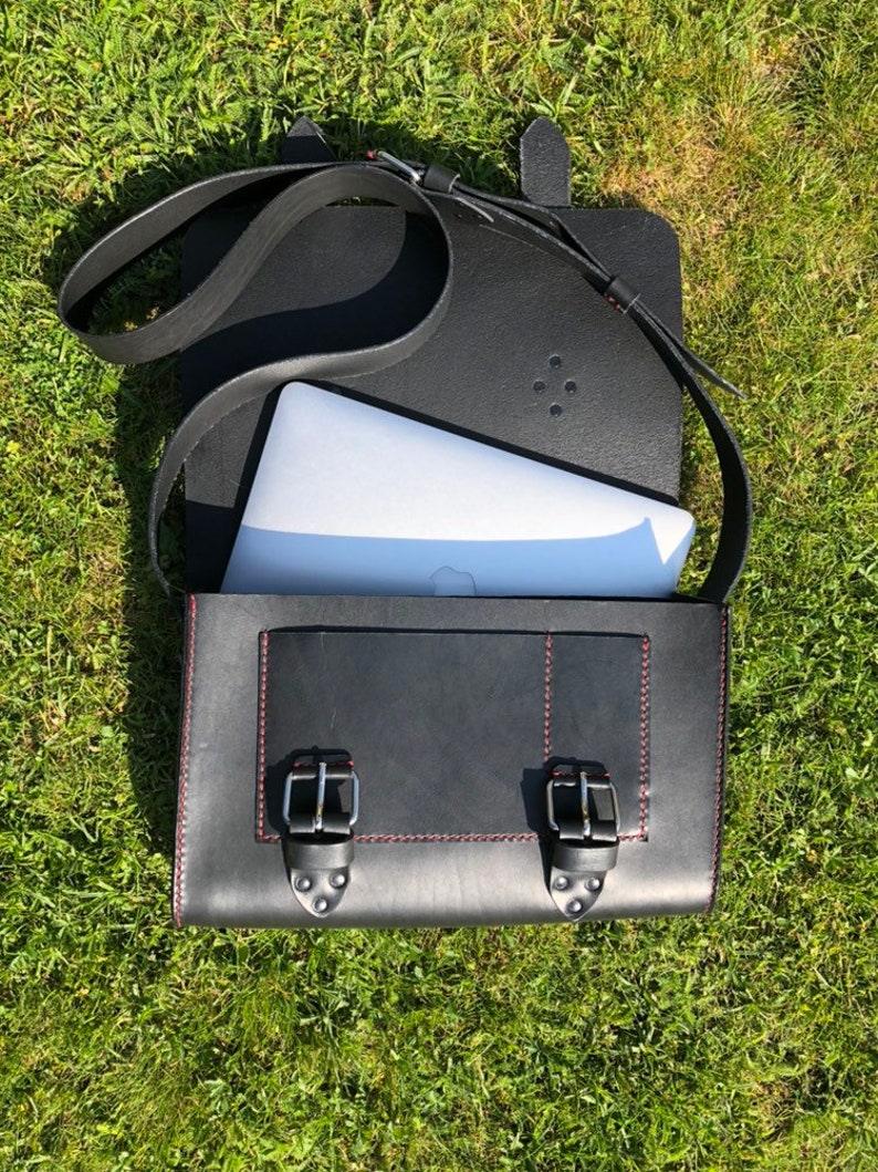 Lederen tas, Messenger Bag, laptoptas, zwarte lederen tas, handgemaakte tas, man Bag afbeelding 2