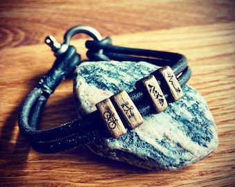 Personalized leather and wood bracelet