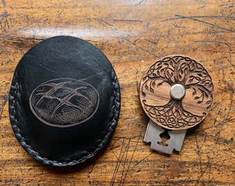 Ufo Bread lame, Bread lame with leather case - TREE OF LIFE - walnut wood