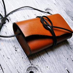 Little lady&#39;s leather purse, Small lady&#39;s handbag fastened to the strap, Woman leather bag, Shoulder bag