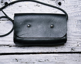 Little lady's leather purse, Small lady's handbag fastened to the strap, Woman leather bag, Shoulder bag