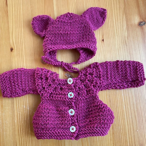 Puppenkleidung Strickjacke Mütze Jacke lila rosa Mantel Jacke