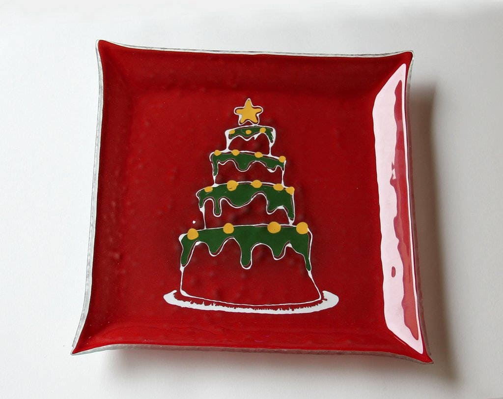 Grande Assiette de Noel en Verre Gâteau Noel