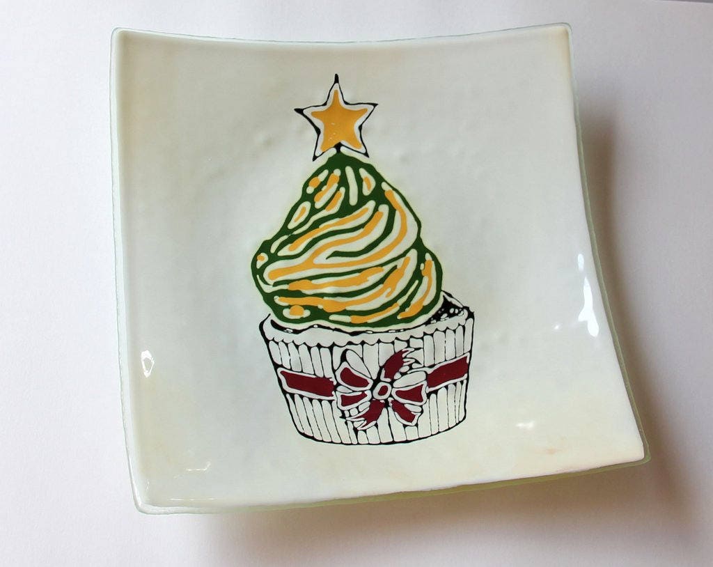 Grande Assiette Noel en Verre avec Cupcake