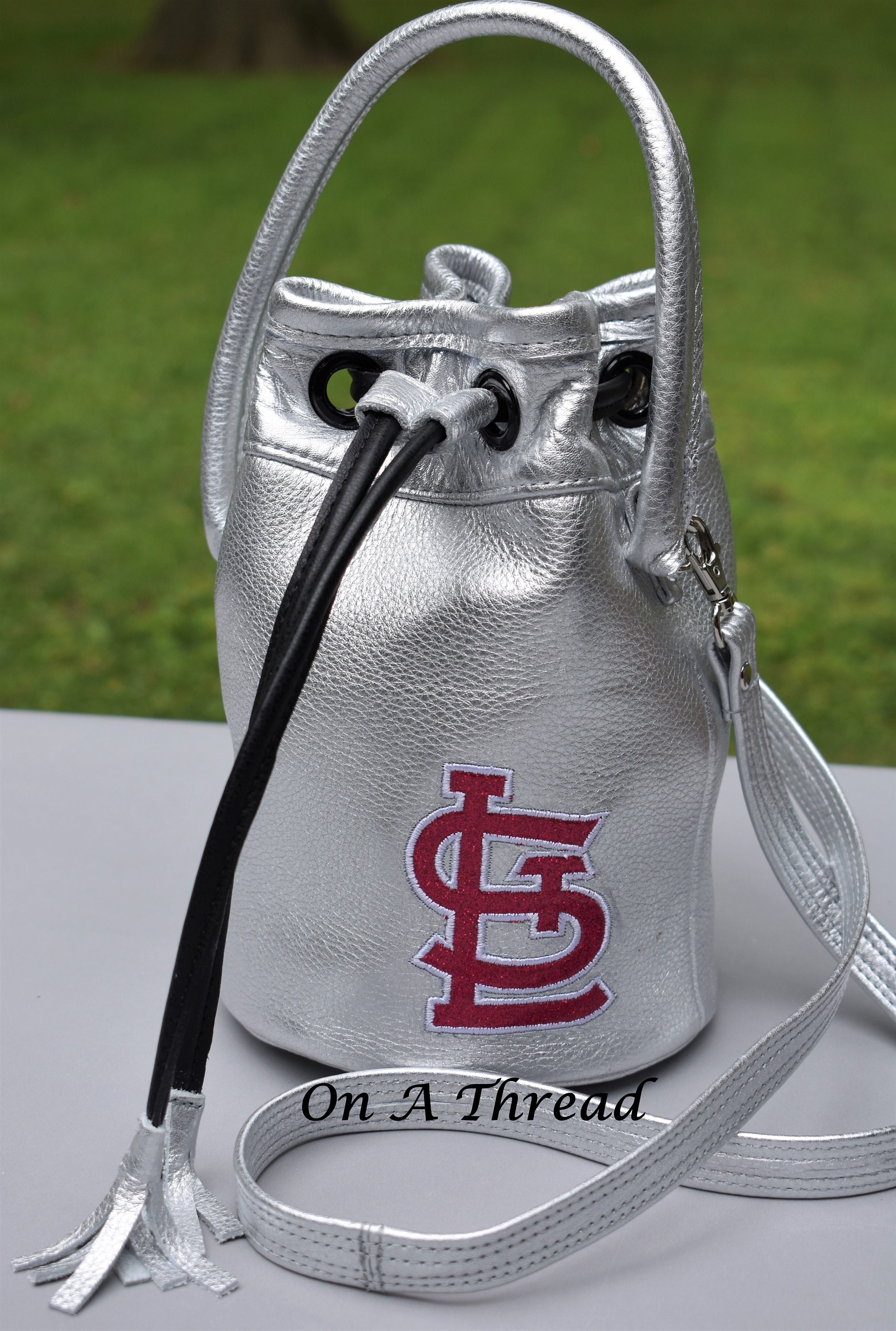 St Louis Cardinal Silver Metallic Bucket Bag 