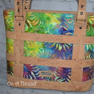 Cork and Batik Sunflower Handbag | Cork and Batik Tote | Sunflower Cork Tote | Sunflower Batik Handbag