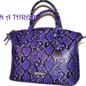 Purple Python Snake Faux Leather Dome Purse: Detachable Strap