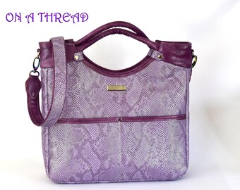 Python Embossed Metallic Faux Leather Tote | Purple Tote | Tula Pink