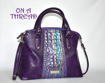 Iridescent Faux Crocodile Satchel Purse | Domed "Pinch" Purse | Oil Slick Purse | Purple Bag