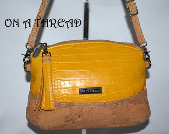 Cork & Faux Crocodile Crossbody Bag: Adjustable Strap