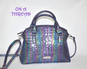 Iridescent Faux Crocodile Satchel Purse |  Domed "Pinch" Purse | Oil Slick Purse