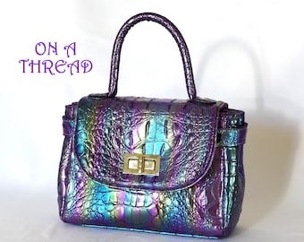 Iridescent Faux Crocodile Mini Satchel Purse