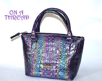 Iridescent Faux Crocodile Mini Satchel Purse | Lola Domed Purse |