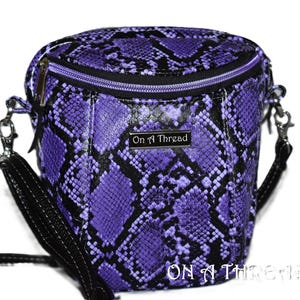 Purple Python Snake Crossbody Bucket Purse: Faux Leather Bag
