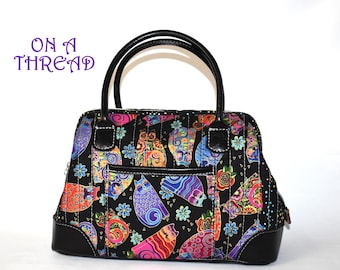 Laurel Burch Quilted Carpet Bag | Faux Leather Trim Purse