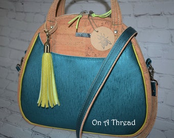 Teal Faux Leather & Cork Purse: Handmade Tassel Bag
