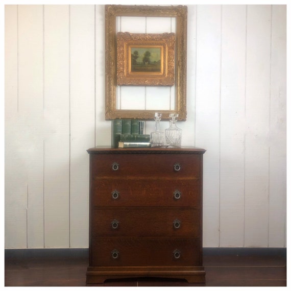 Antique English Oak Small 4 Drawer Dresser Etsy