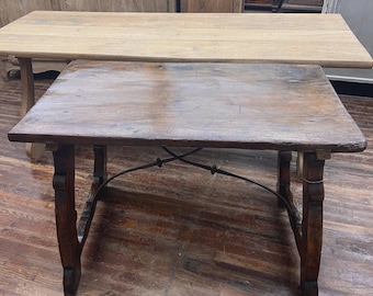 1700s Spanish Dark Oak Table with Iron Stretcher (trestle)