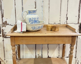 Antique French Waxed Pine Butler, Server, Washstand, 1900