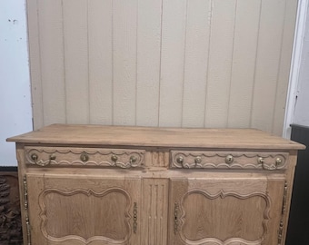 1800s French Oak 2 Door Server Sideboard, Stripped/Sandblasted
