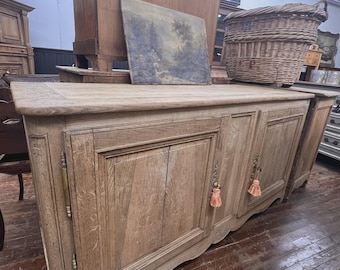 1900 French Oak Two Door Server Small Buffet, Stripped/Sandblasted