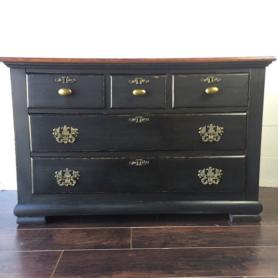 Sold Antique Oak Low Boy Dresser Chest Of Drawers Painted Etsy