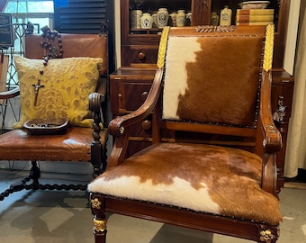 William Switzer Vintage Neoclassical Itialian chairs, reupholstered in Brazilian cowhide ONE sold